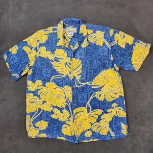 Vintage Billabong Shirt Mens Large Blue Yellow Floral Hawaiian Aloha Resort Y2K